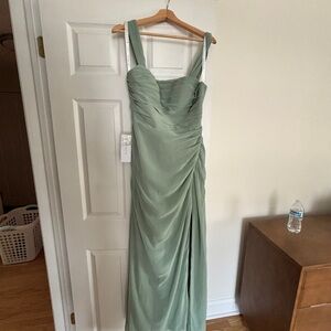 Azazie Jesaphine Matcha Sheath Bow Chiffon Dress